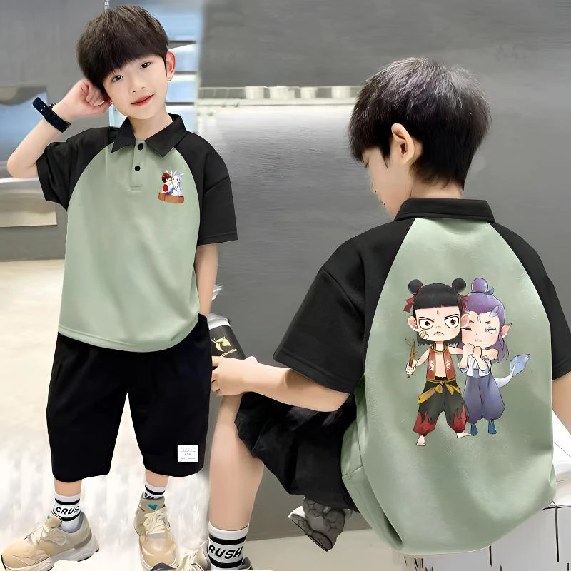 男童哪吒POLO衫套装夏装2025新款夏季儿童衣服男孩夏款短袖大童