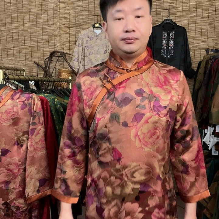 浅***淡旗袍连衣裙香云纱4XL