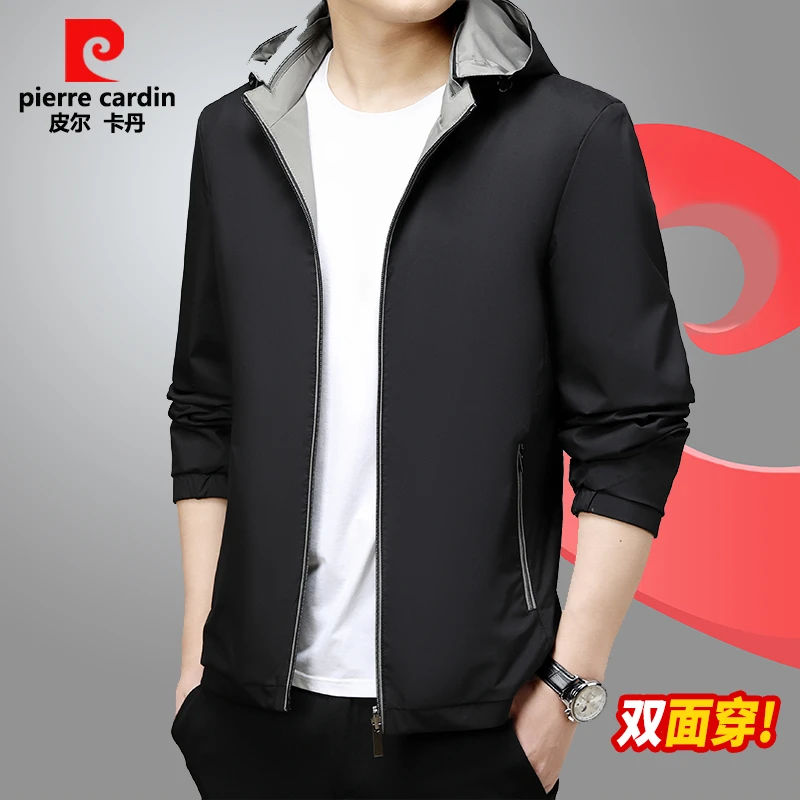 皮尔卡丹新款男士春秋季双面穿夹克中年休闲早秋年黑休闲干部夹克