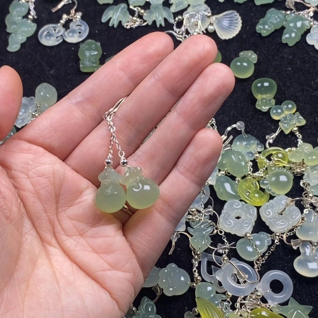 蛇纹石玉银S925镶嵌挂件耳饰耳环项链