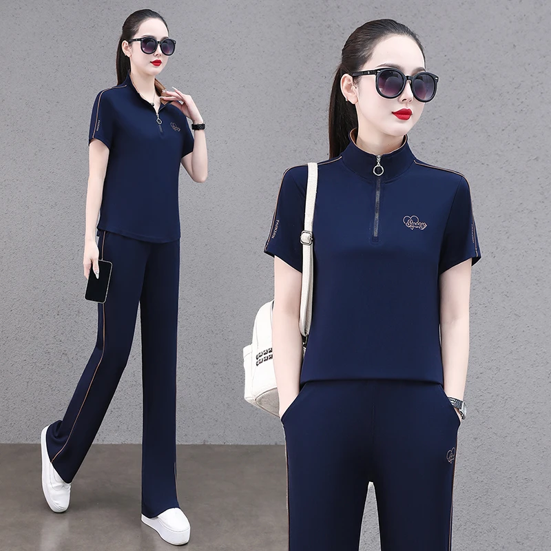 恩狐时尚半拉链两件套2025年新款夏季洋气时尚中年妈妈运动服