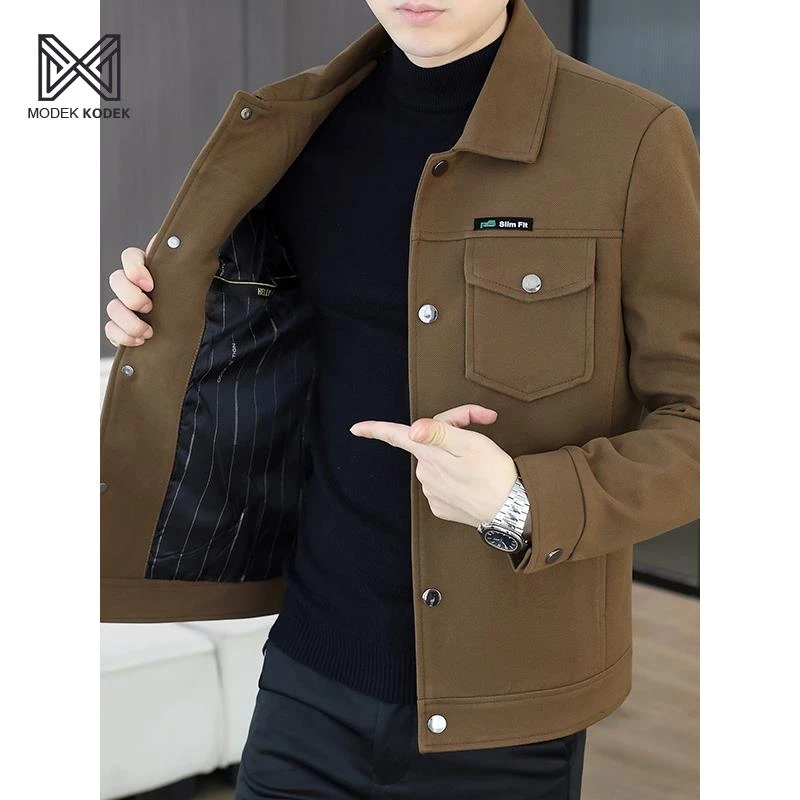 MODEK KODEK翻领休闲夹克男韩版高级感短款风衣青年冬装加棉外套