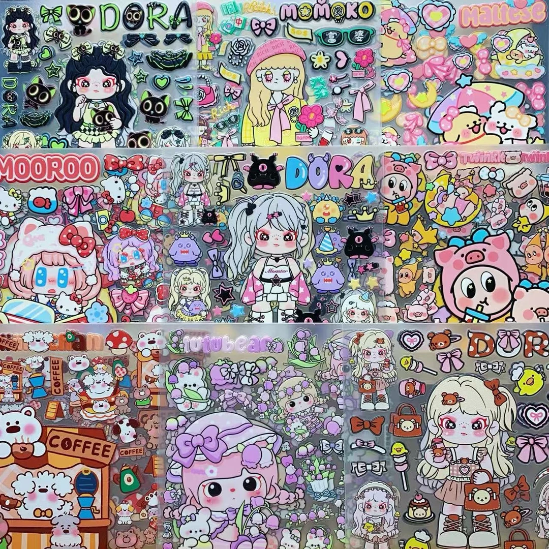 （12cm浮雕贴纸）diy配饰 朵拉 拉布布 小新 手机壳气囊支架冰箱贴