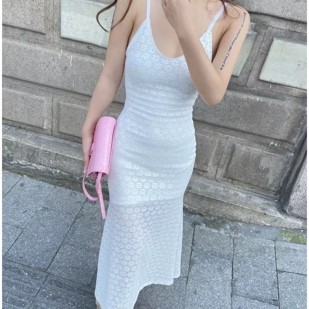 春季吊带蕾丝修身长款鱼尾时尚潮流淑女气质显瘦连衣裙/ULI2780