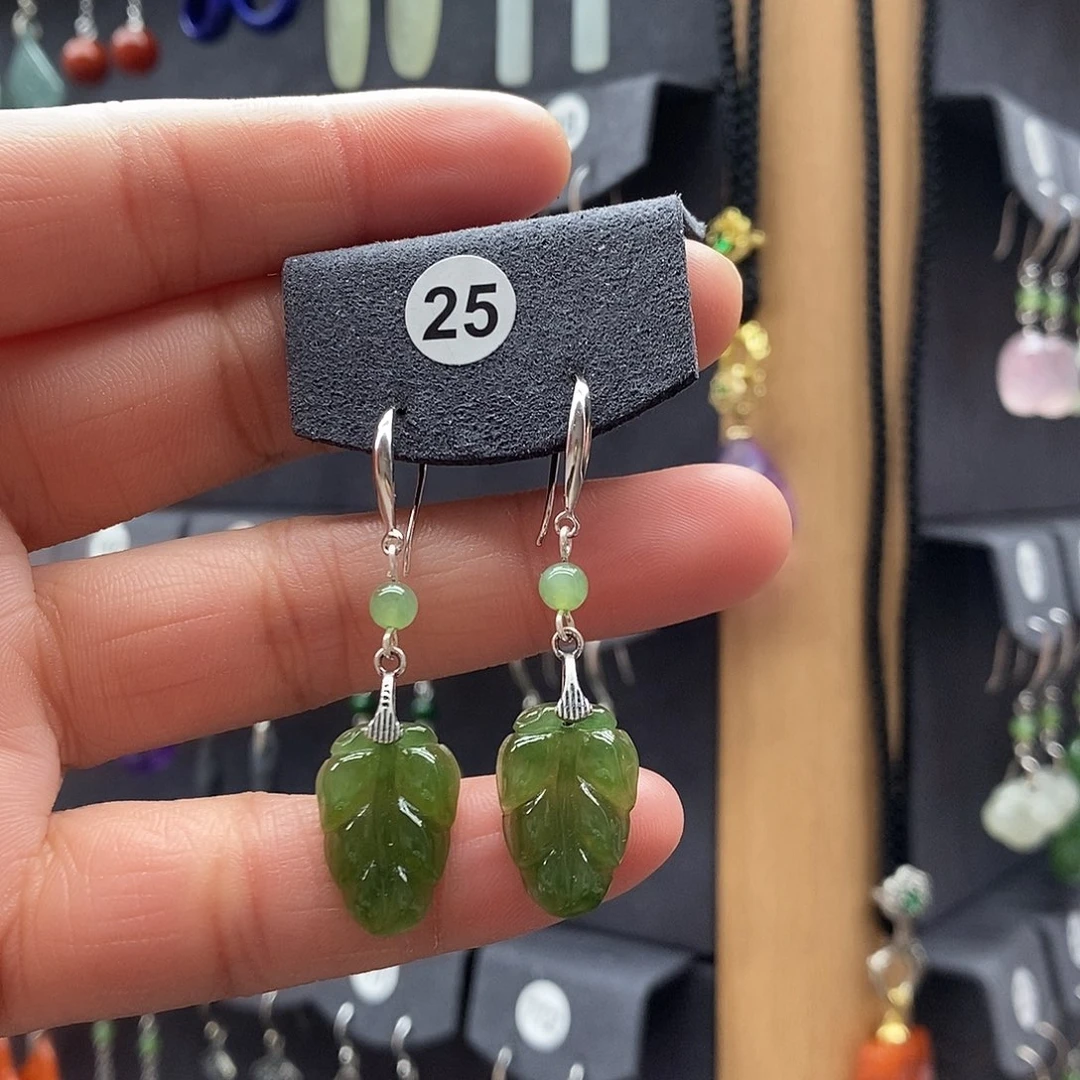 铃***雅和田玉银S925镶嵌耳饰