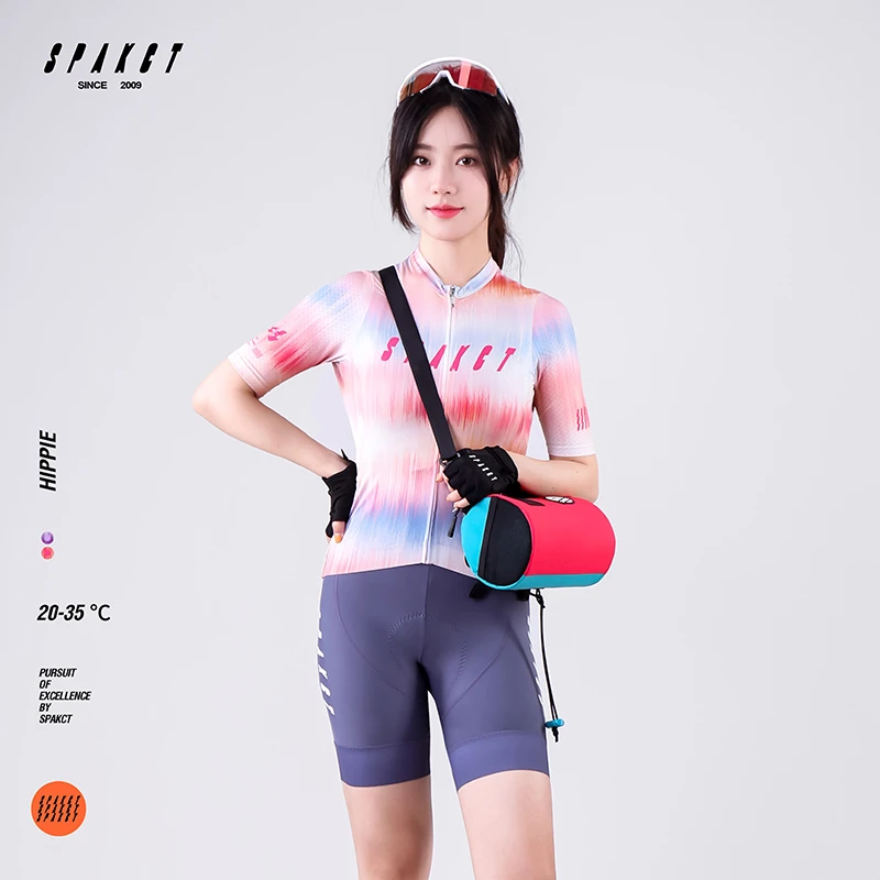 思帕客夏季女子骑行短袖紫粉超轻透气公路车吸湿速干-嬉皮士