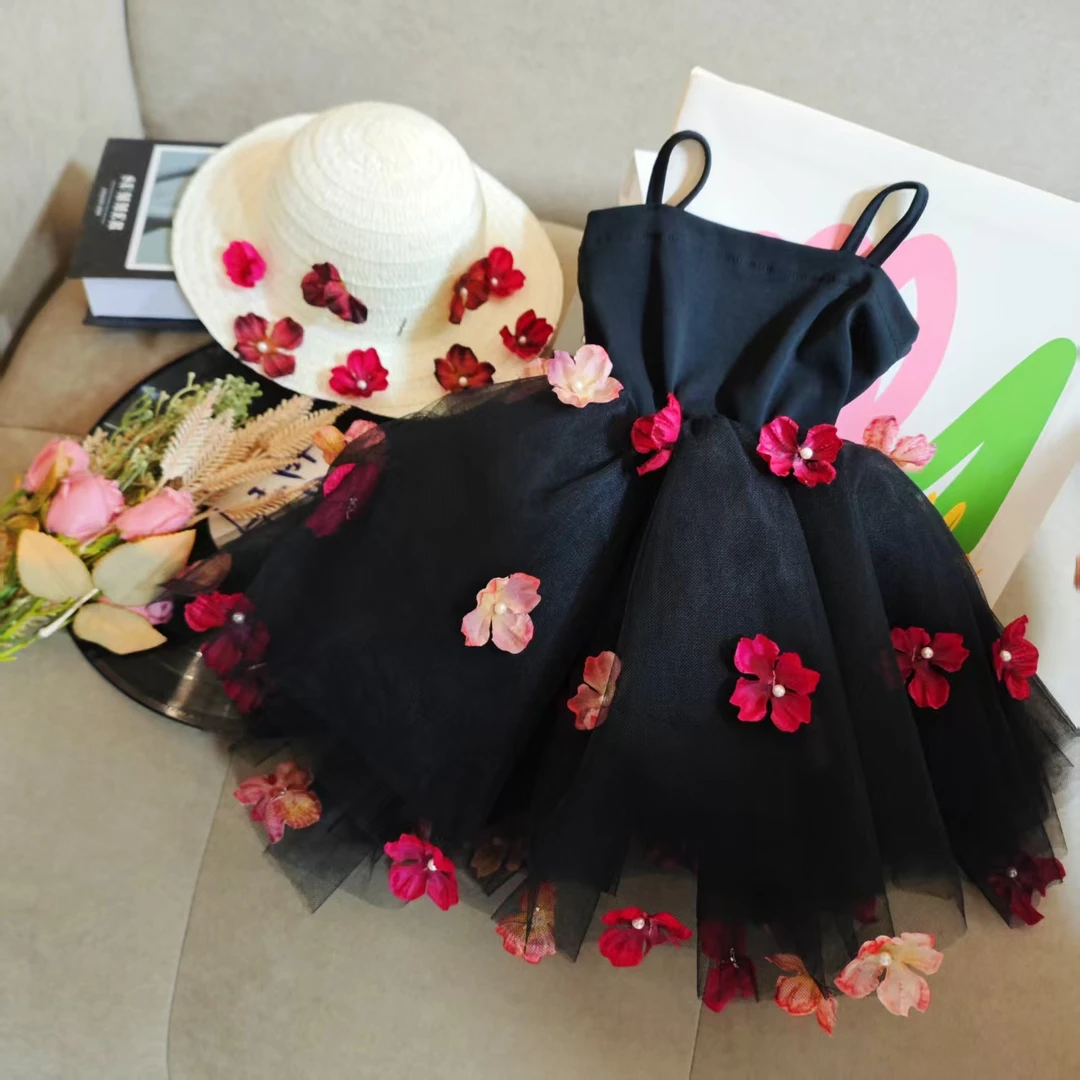 女童公主夏季连衣裙2025新款童装新品洋气儿童吊带裙公主网纱花朵