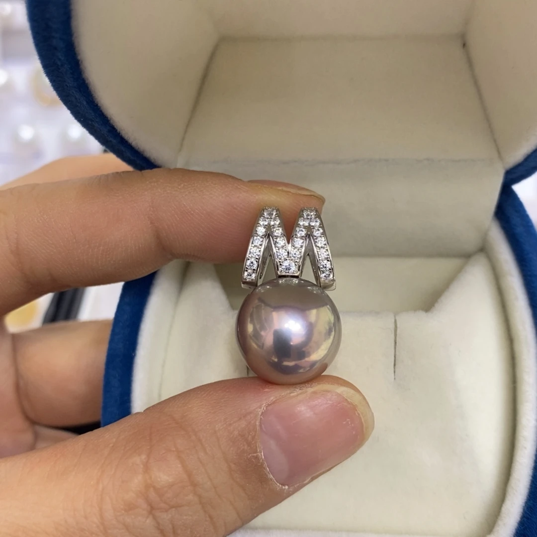 银S925镶嵌淡水珍珠吊坠(不含链)