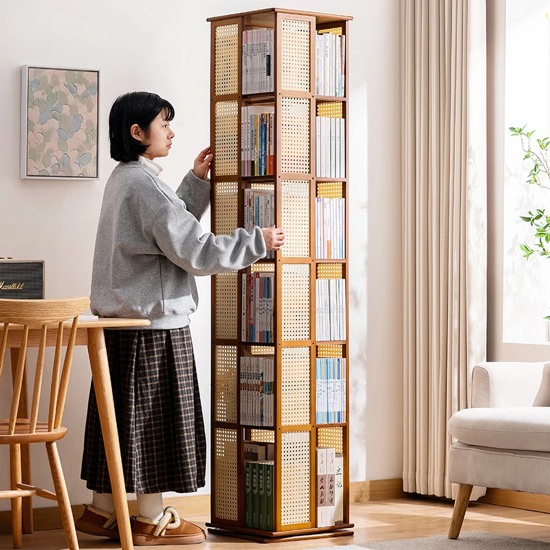 旋转书架落地置物架书柜子家用储物柜儿童客厅立架简易展示架实木