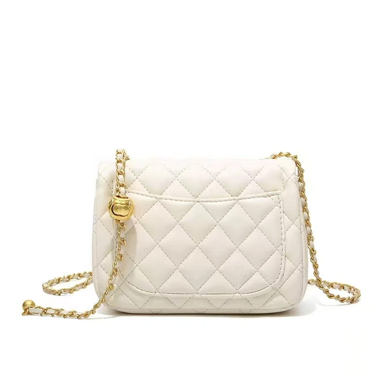 轻奢时尚百搭菱格方胖子小香风单肩斜挎女包 X3227 白色（可嘎嘣）