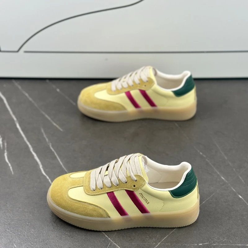 真皮厚底德训鞋女款2025新款春季百搭系带板鞋休闲运动平底阿甘鞋