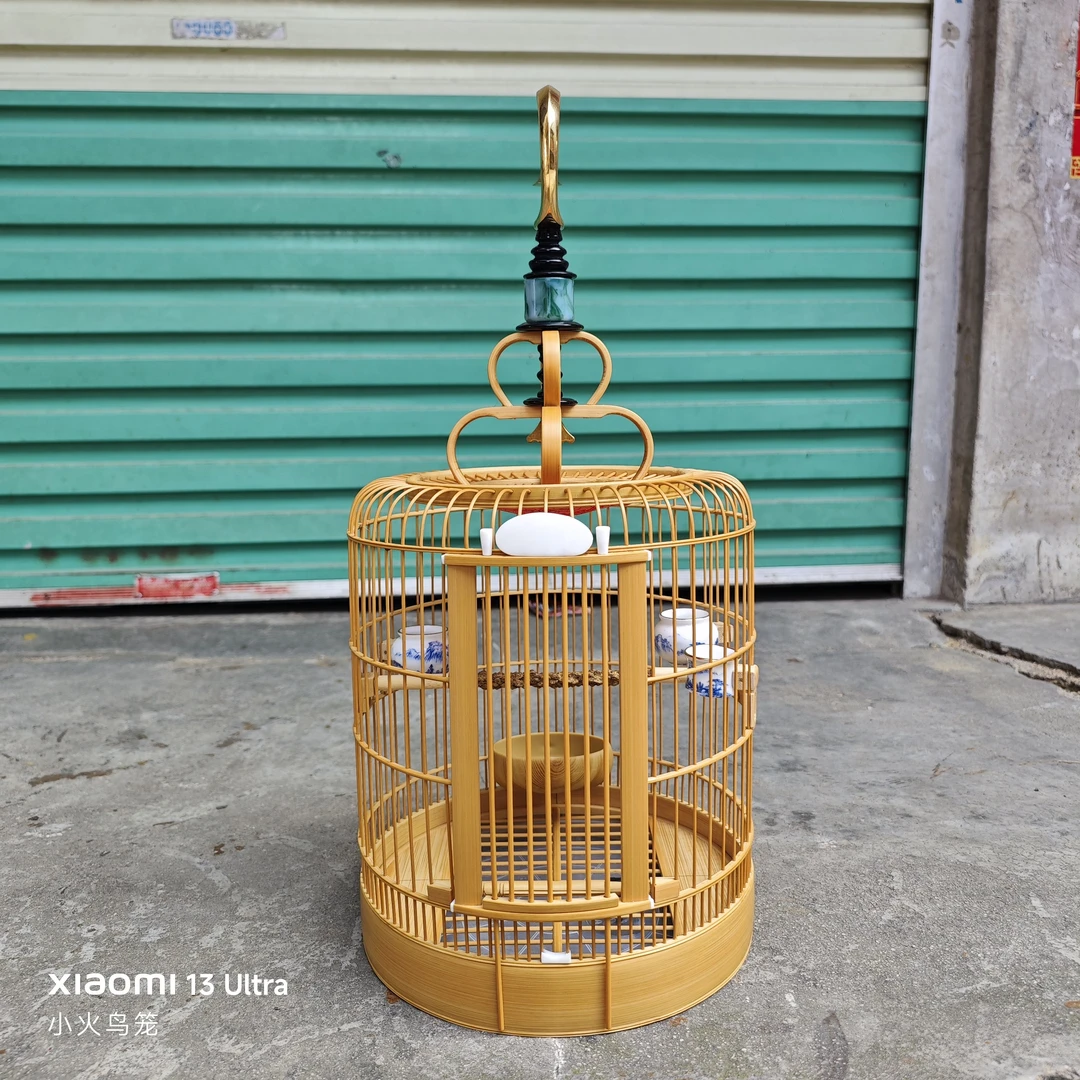 26公分精美小鸟川笼天蓬活动底本色老竹全套高配黄铜川钩金口杯