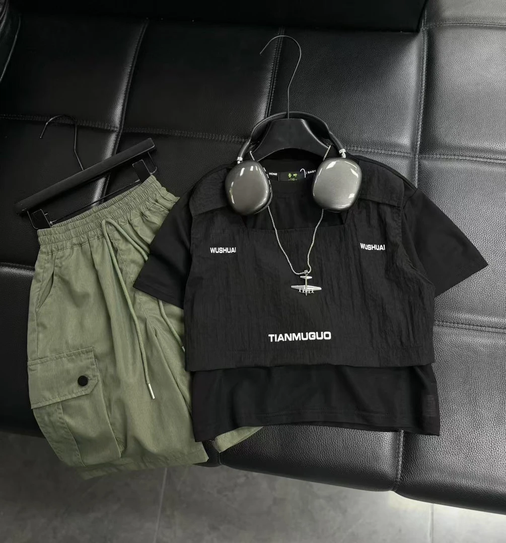 吾2025【Y】5月12日 儿童时尚黑色夏季短袖套装5286-