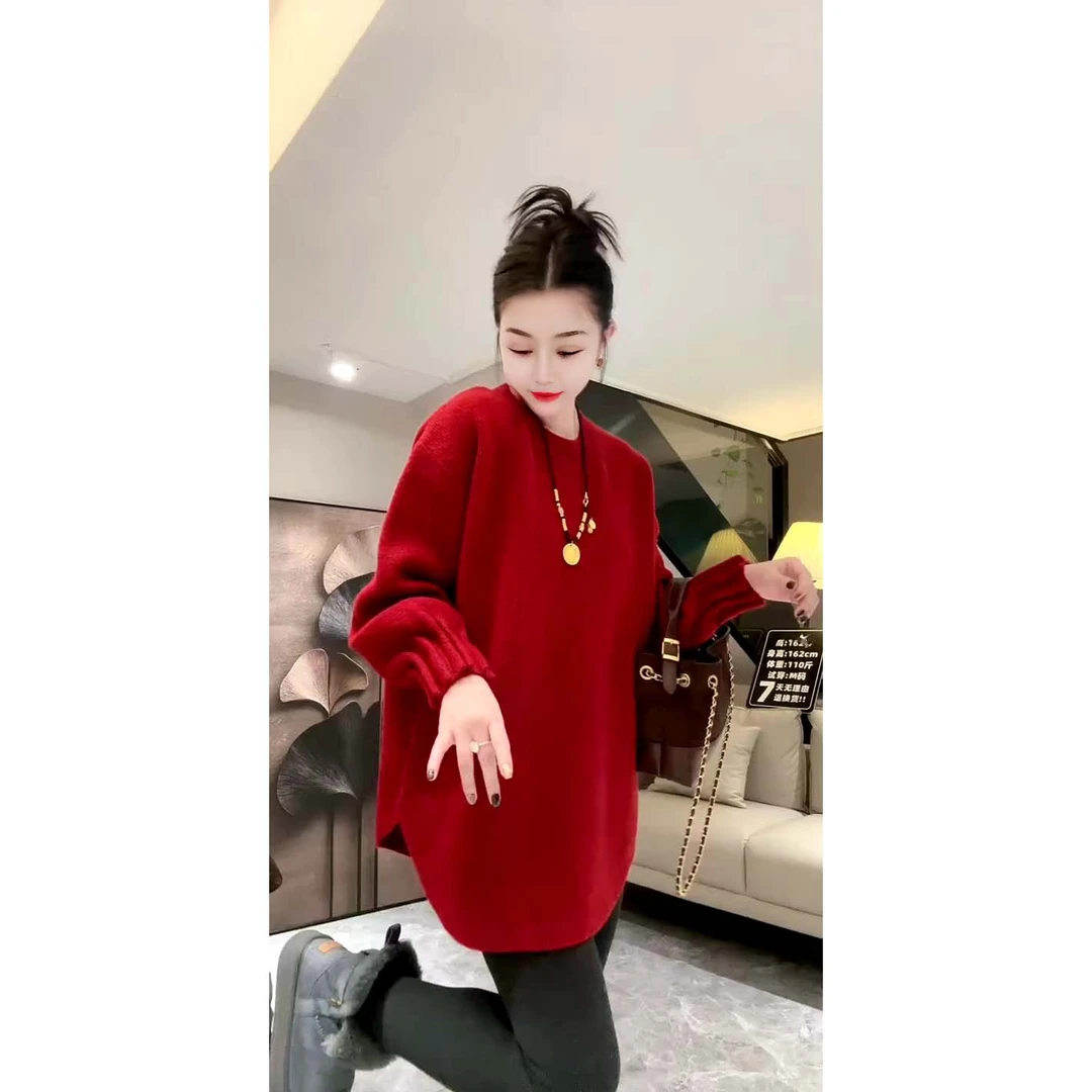 秋冬新款宽松时尚百搭净版纯色灯笼袖长袖毛衣