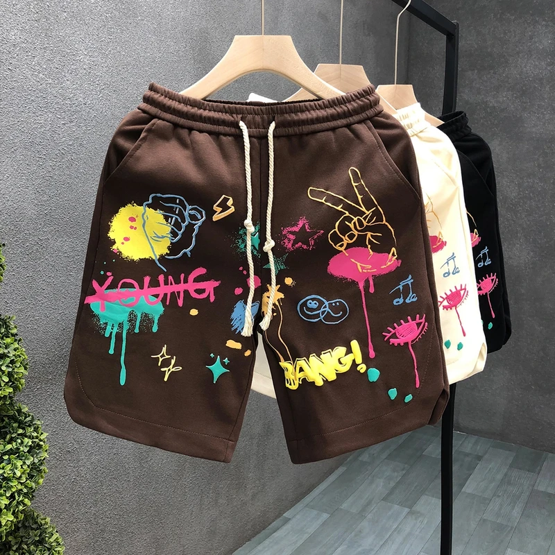 彩色工艺痞帅短裤男士夏季宽松五分裤2025新款男士潮牌青年半截裤