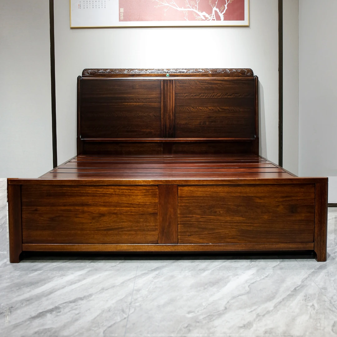 （大利家具）006-HFT36黑檀木大床新中式家用双人床主卧室成套高箱