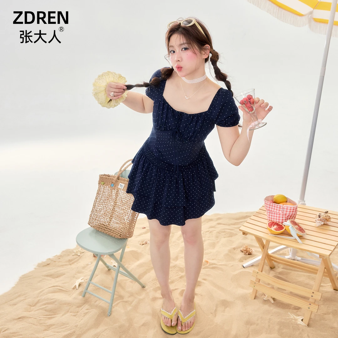 张大人【时海序章】大码女装微胖妹妹法式纯欲波点方领小衫套装裙