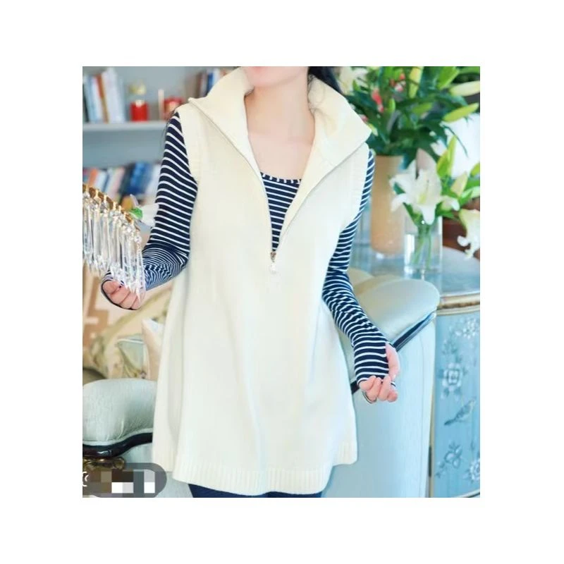 奇顿马甲长款绵羊毛高领上衣前半拉链马甲