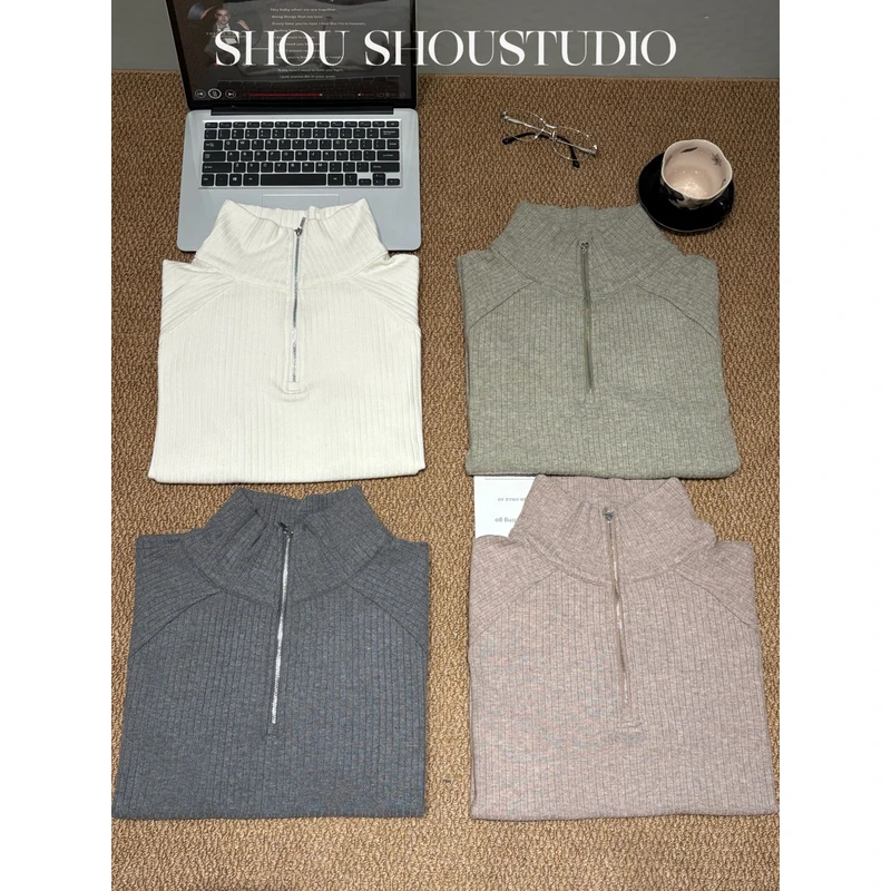 【菲菲】大码立领半门襟细针织插肩袖百搭显瘦修身长袖打底S02204