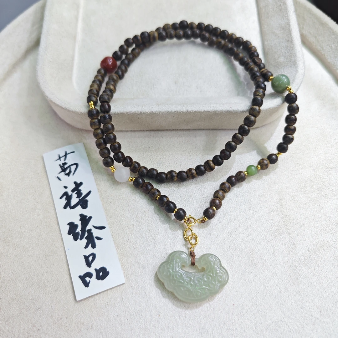 链子925银木质 沉沉田田祥云锁银珠项链E185 zh