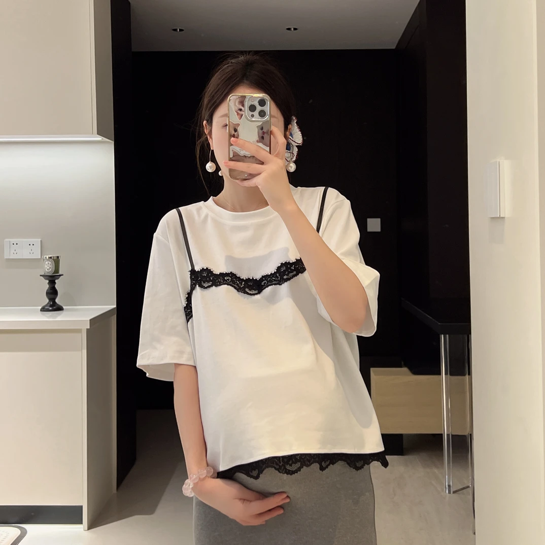 senenmu 假两件T恤 夏款新款显瘦宽松显瘦短袖T恤孕妇装