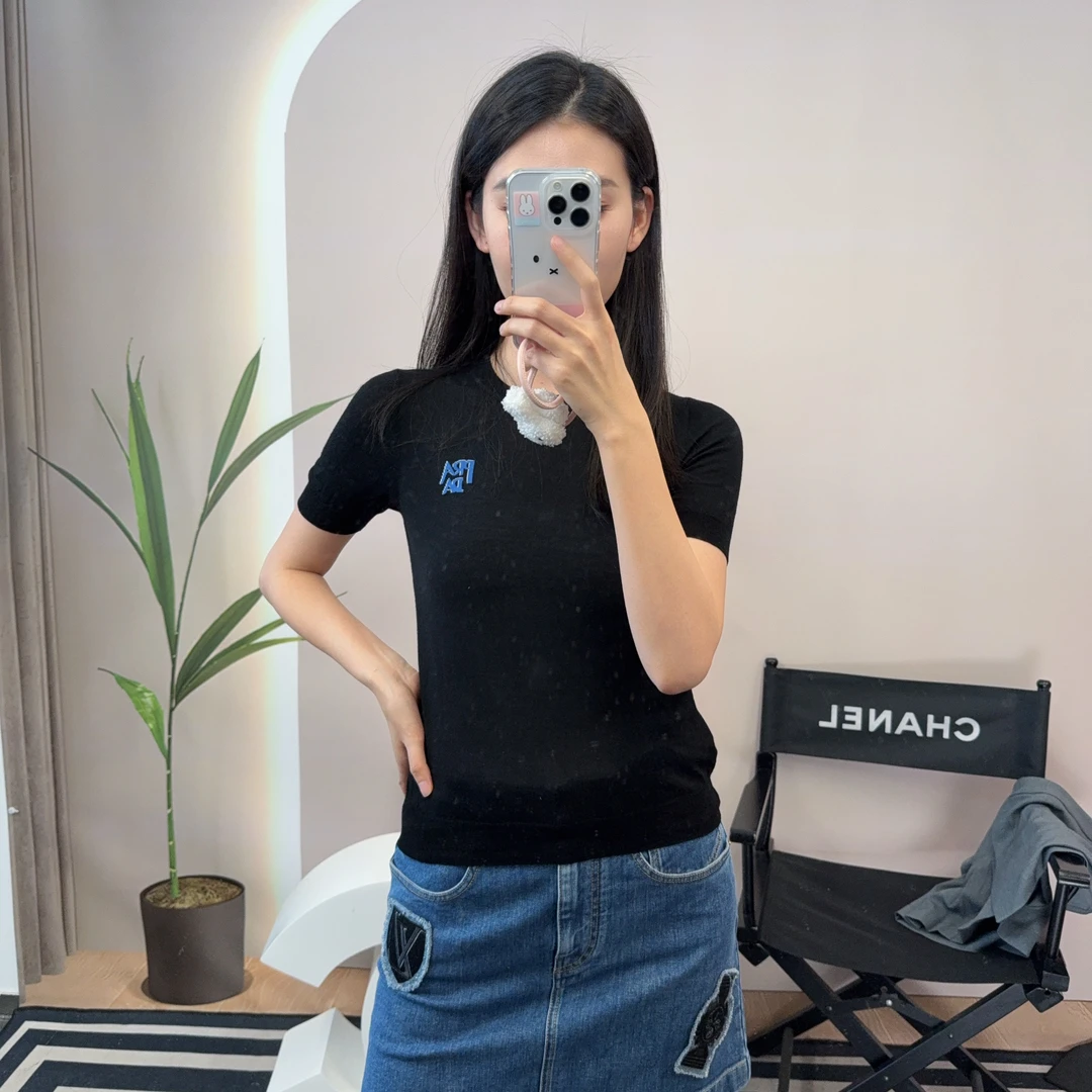 95新 Prada/普拉达 麦殿/黑色针织短袖38吗/250522LJHMM14