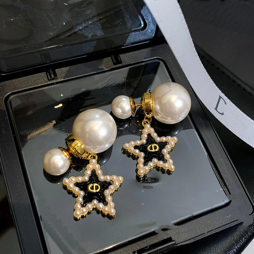 铜合金仿珍珠耳饰 时尚小众新款五角星耳环GV99