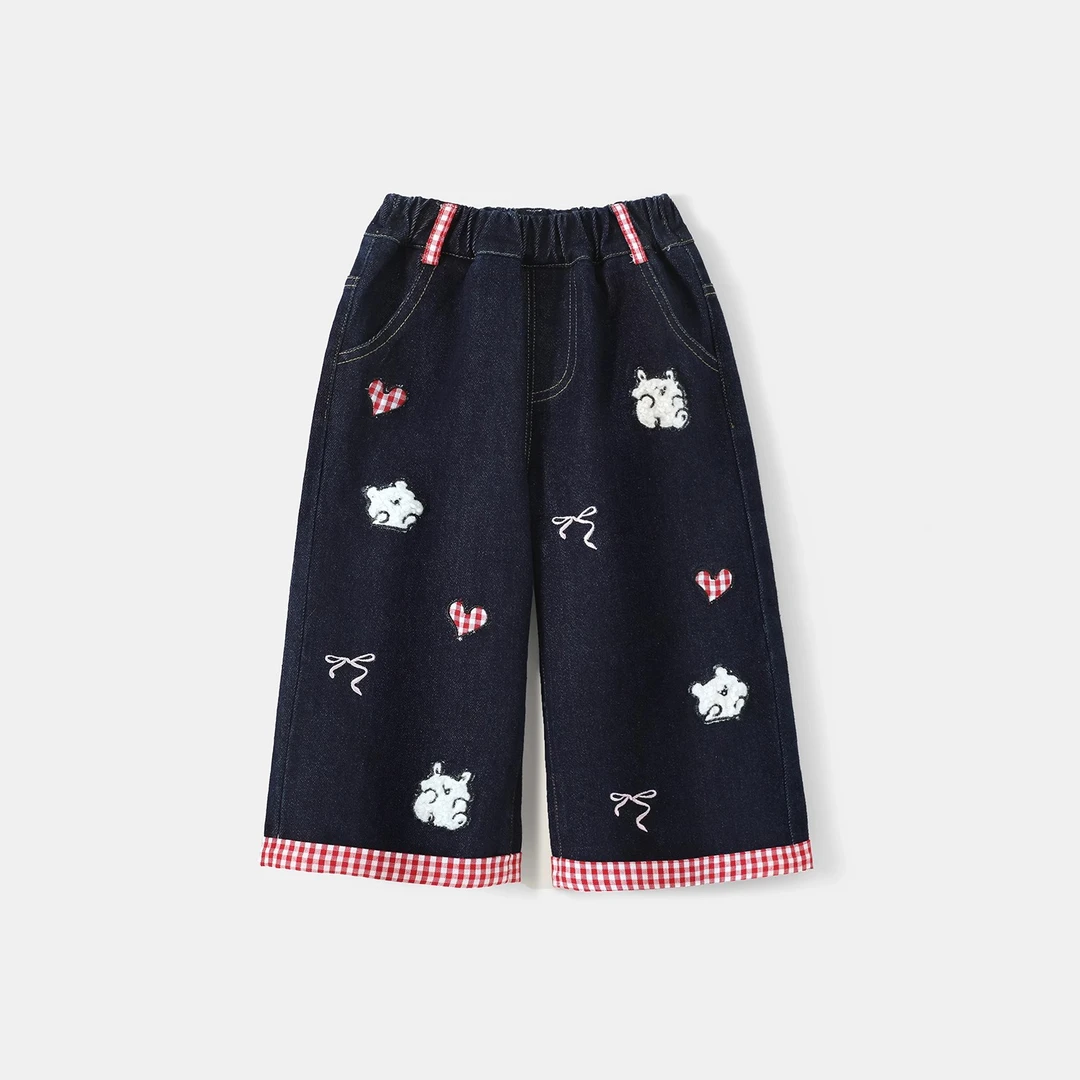 女童牛仔裤秋装2025春秋新款儿童洋气卡通阔腿裤女孩秋季时尚裤子