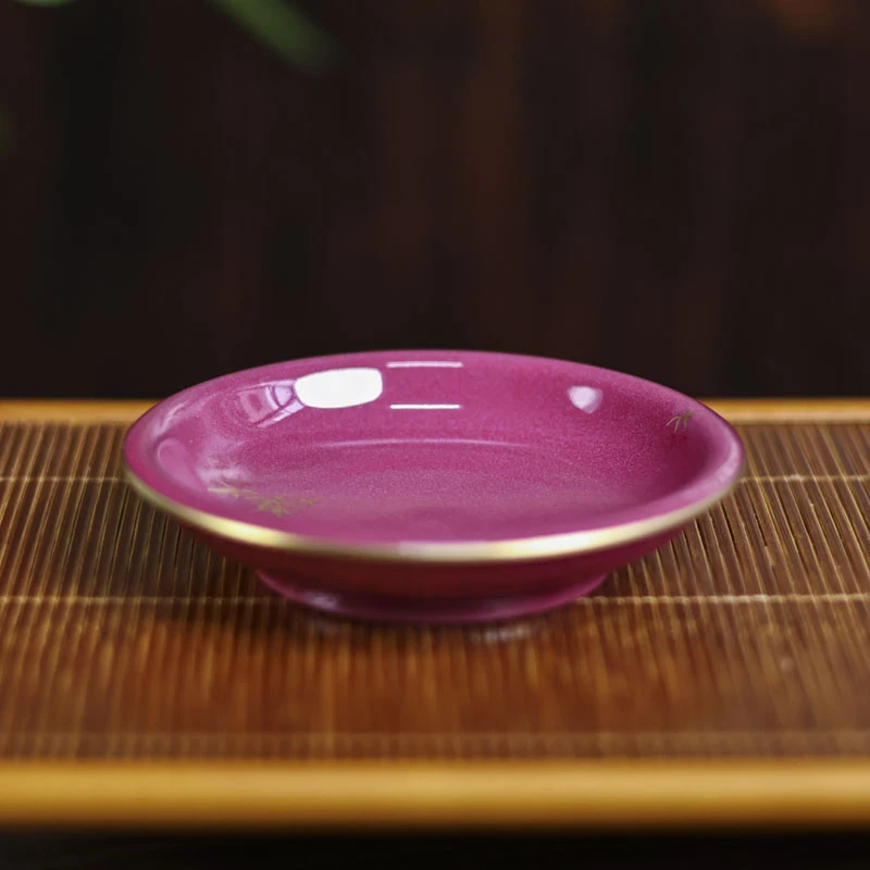 【陶珊居】玫瑰红碎竹杯托，画片随机发一个（华隐S0705