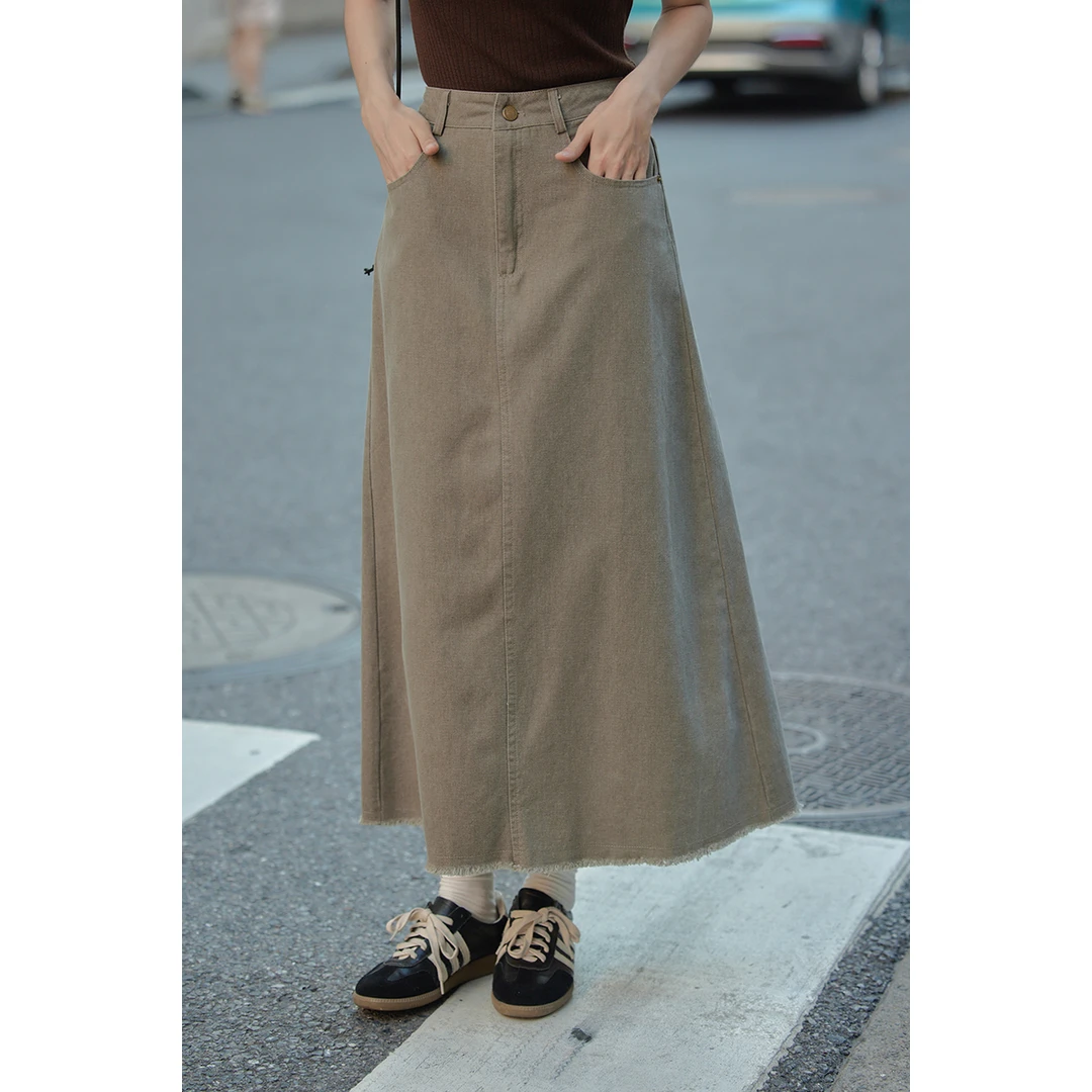 【1.17清清】觅定复古牛仔裙半身裙高腰显瘦开叉长裙WQ50727