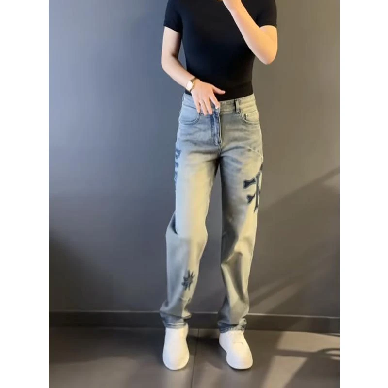 潮牌男装轻奢大码男士设计师款牛仔裤秋季新款款男装阔腿牛仔裤子