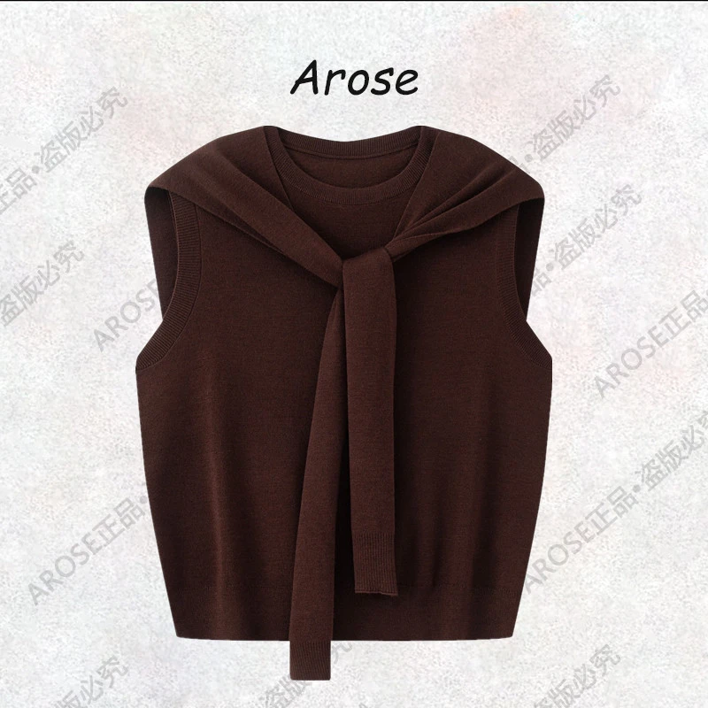 【AR0SE•正品】厚款不褪色2025秋季无袖短款毛针织衫气质上衣3048