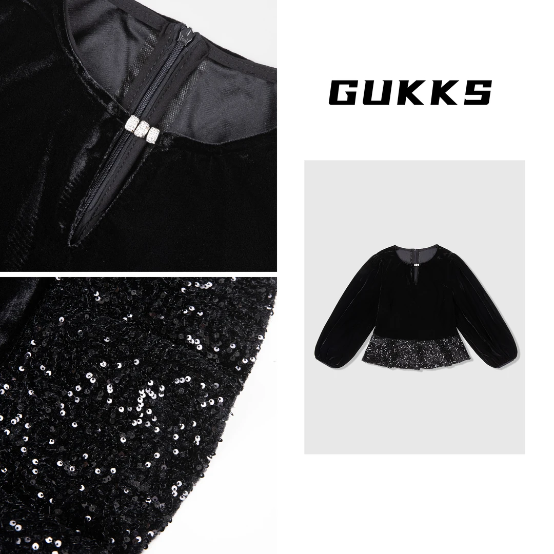 GUKKS秋季设计师款下摆拼接赫本风气质显瘦上衣GK481