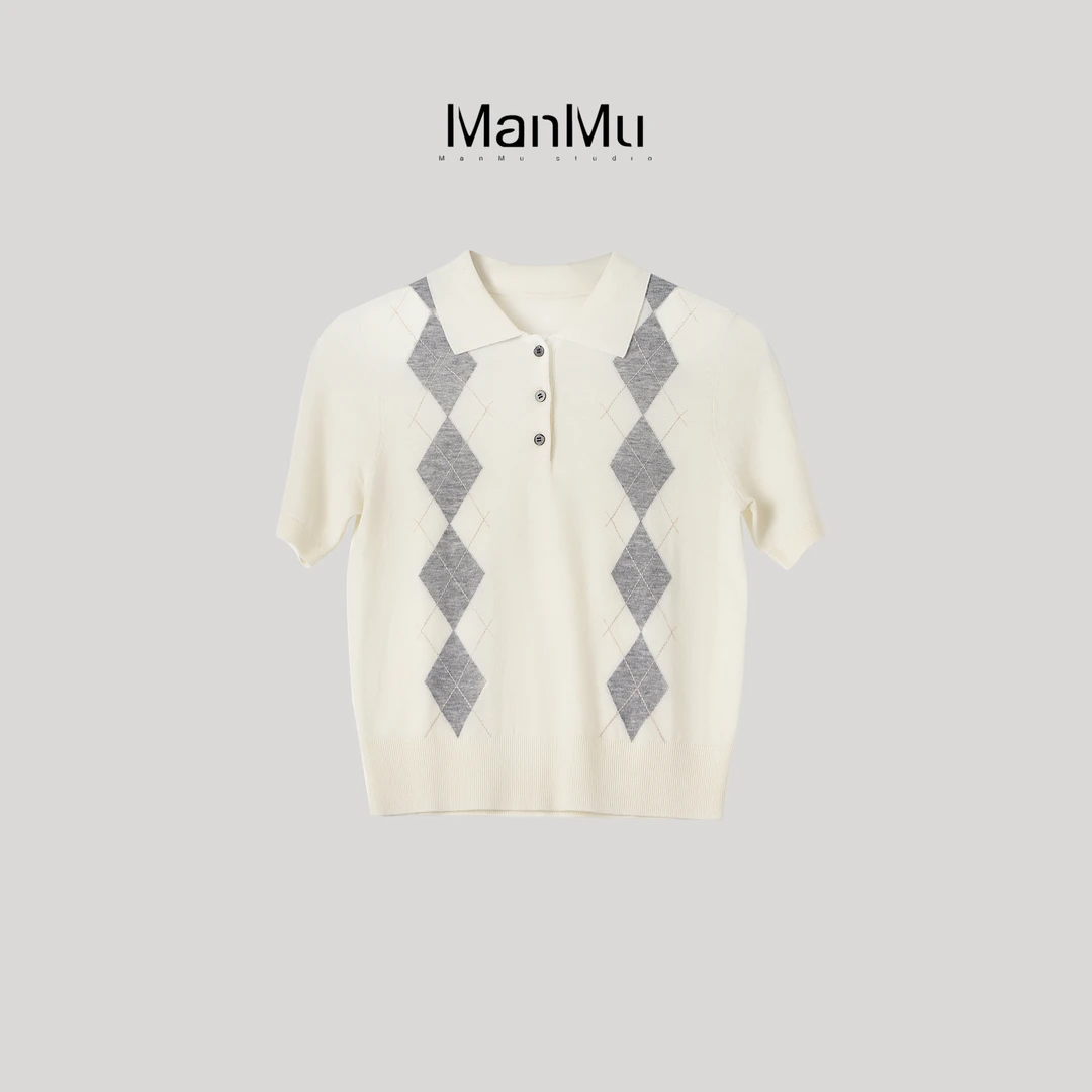 满目ManMu 【张琪专属】老钱风秋季羊毛混纺时尚通勤休闲T恤350162