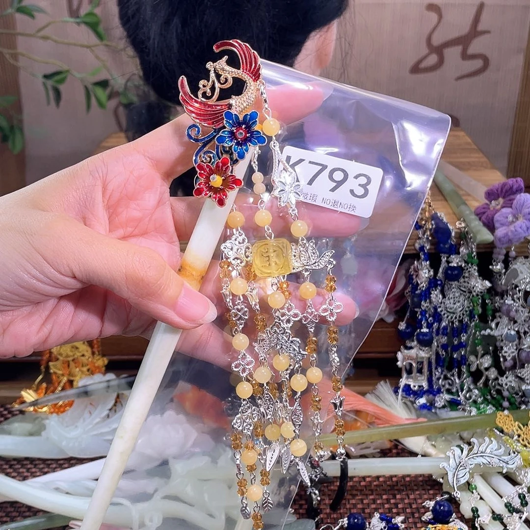 杨***蛇纹石玉合金发饰