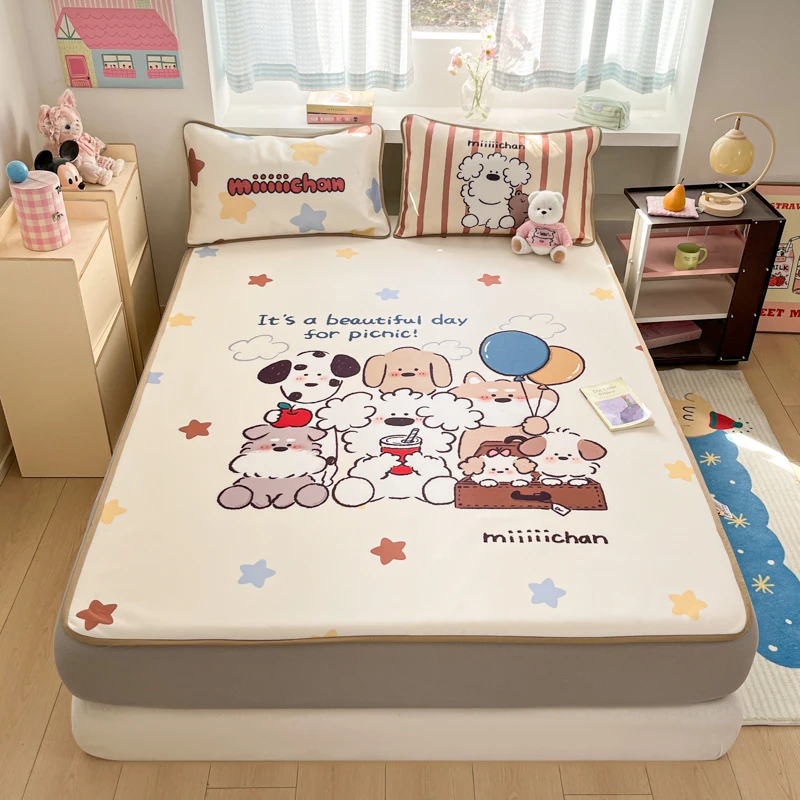 2025新款A类夏季冰丝席三件套卡通夏天空调软席儿童宿舍凉席机洗