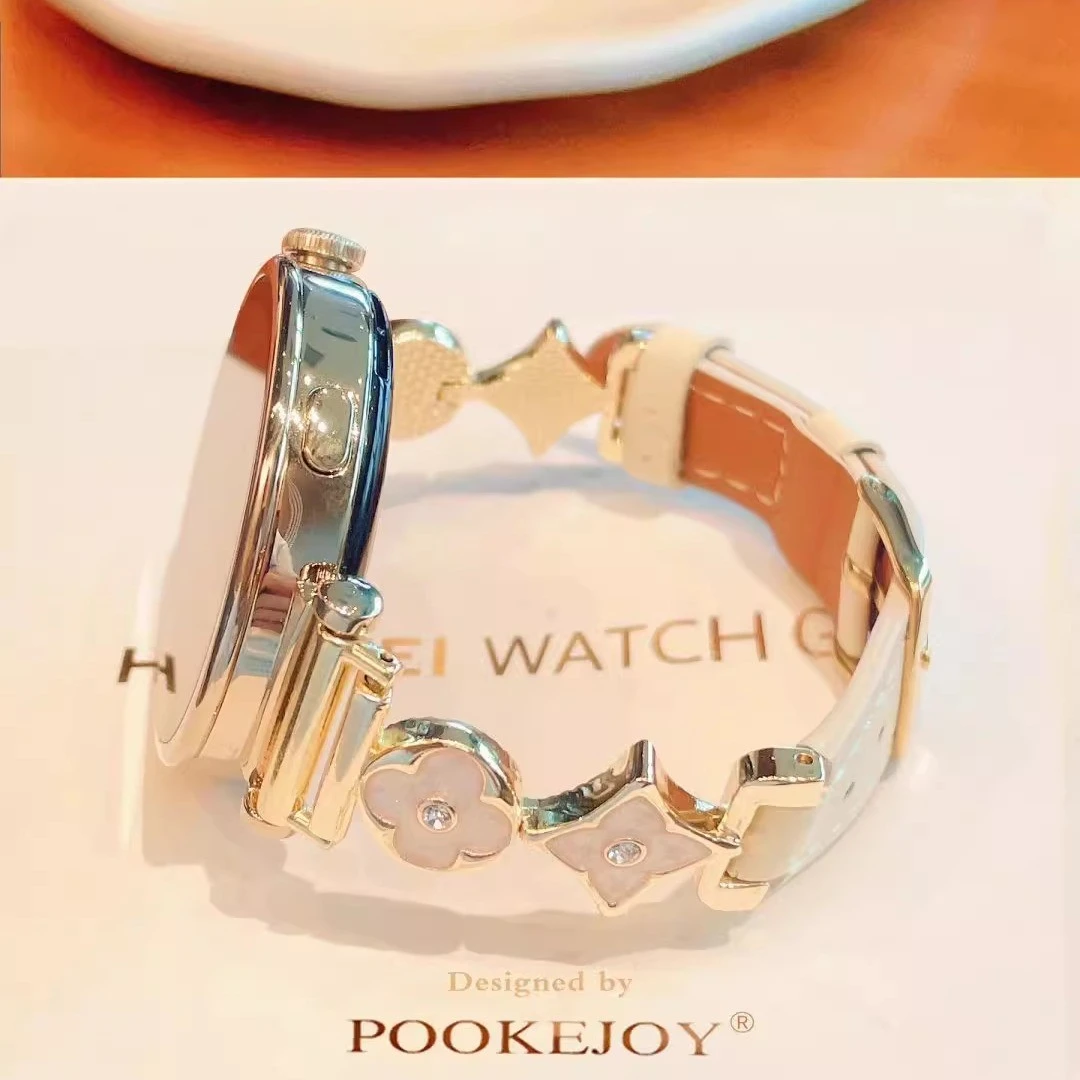 新款千金感金属鎏金皮质表带适用华为GT5watch43proGT4/gt32/Fit3