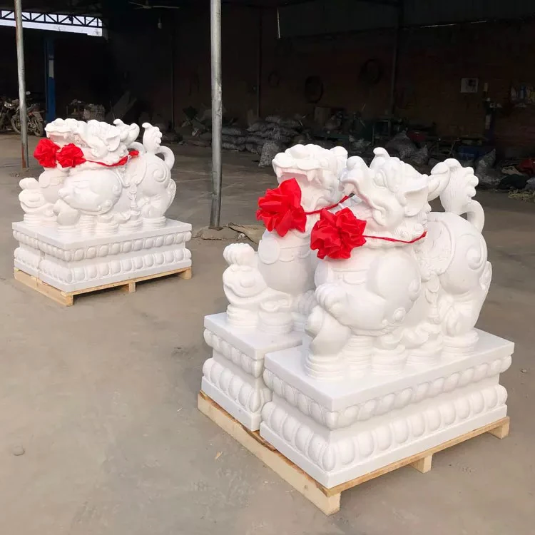 石雕工艺品汉白玉貔貅一对家用公司酒店别墅庭院门口立体皮丘