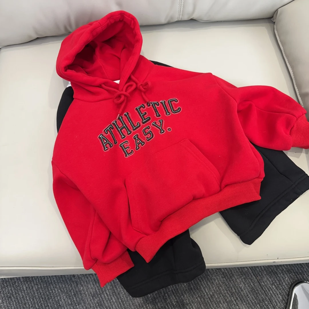 男童韩版加绒连帽喜庆拜年卫衣