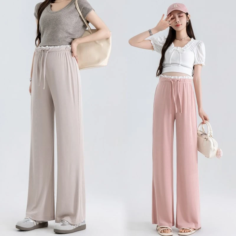 孕妇装夏季薄款蕾丝新款设计感韩版冰丝阔腿裤休闲百搭拖地长裤子