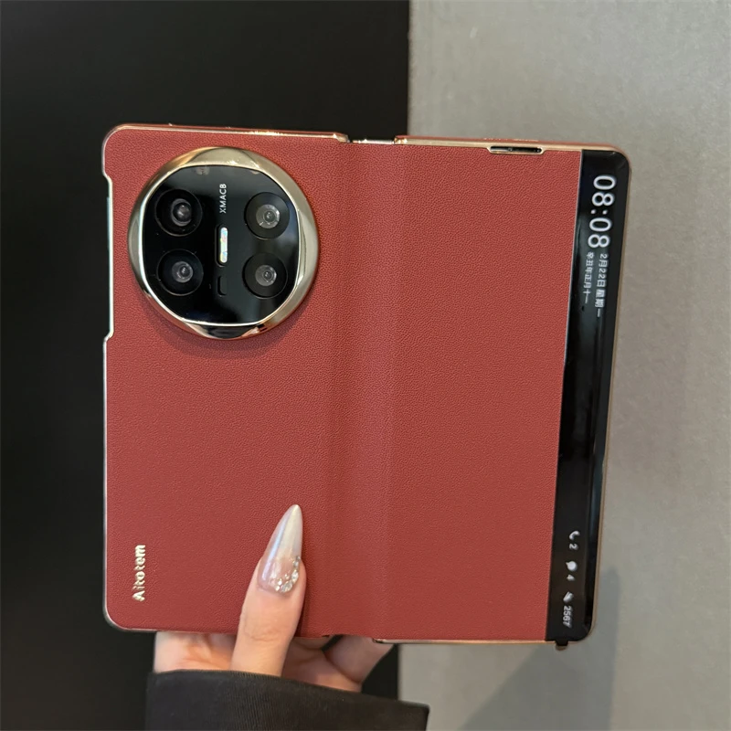 适用华为matex6新款手机壳真皮全包电镀框折叠屏智能视窗保护套