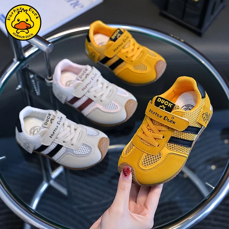小黄鸭儿童阿甘鞋夏季新款女童黄色板鞋德训鞋男童单网运动鞋透气