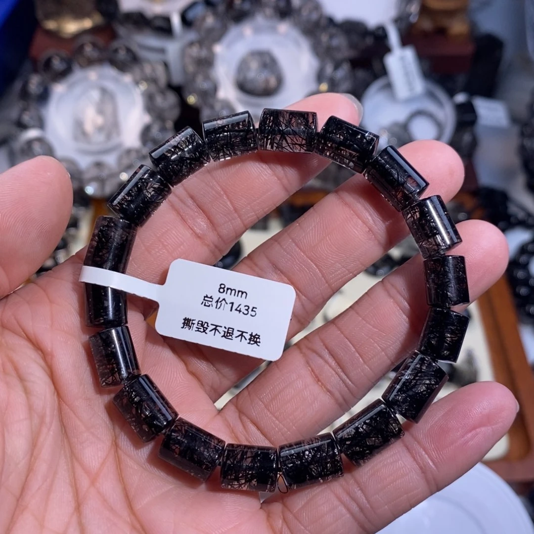 手链水晶未镶嵌黑发晶桶珠8mm全透体满发蕾丝