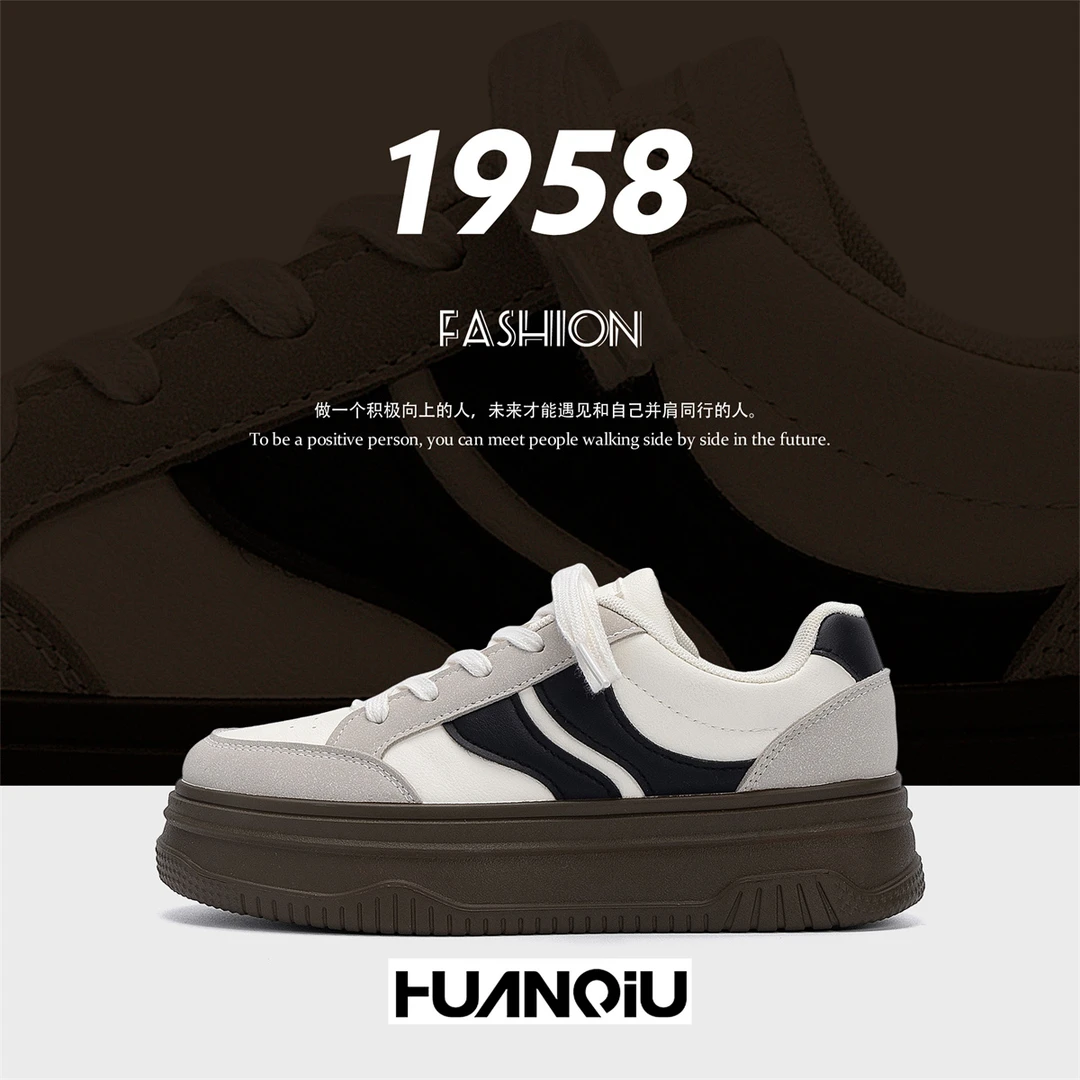 环球复古女鞋2025秋季新款百搭皮面厚底女士休闲鞋增高舒适鞋子女