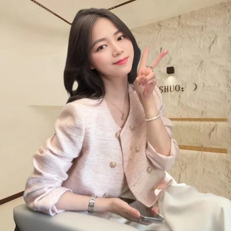 林子秋 【珊瑚海】高级肌理感小香外套双排扣短款外套女秋季外套