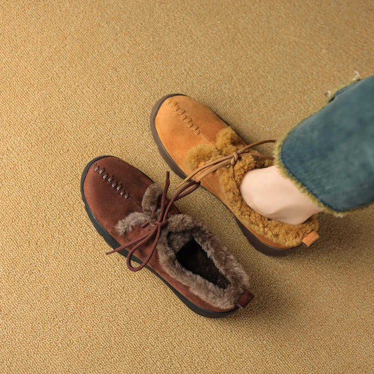 4.5cm 复古百搭舒适保暖系带单鞋冬季英伦风通勤休闲简约时尚棉鞋