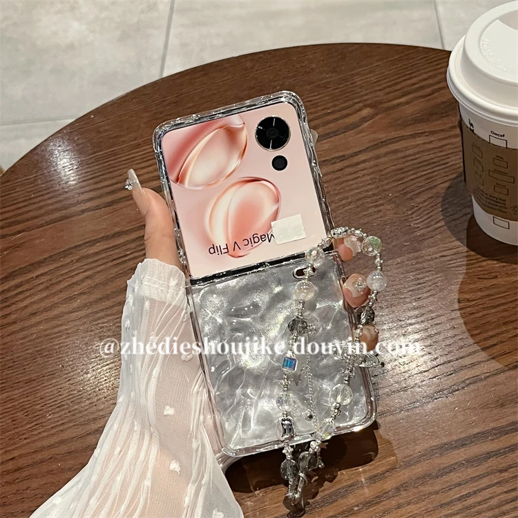 适用荣耀MagicVFlip手机壳折叠高级感透明云朵链条超薄防摔保护壳