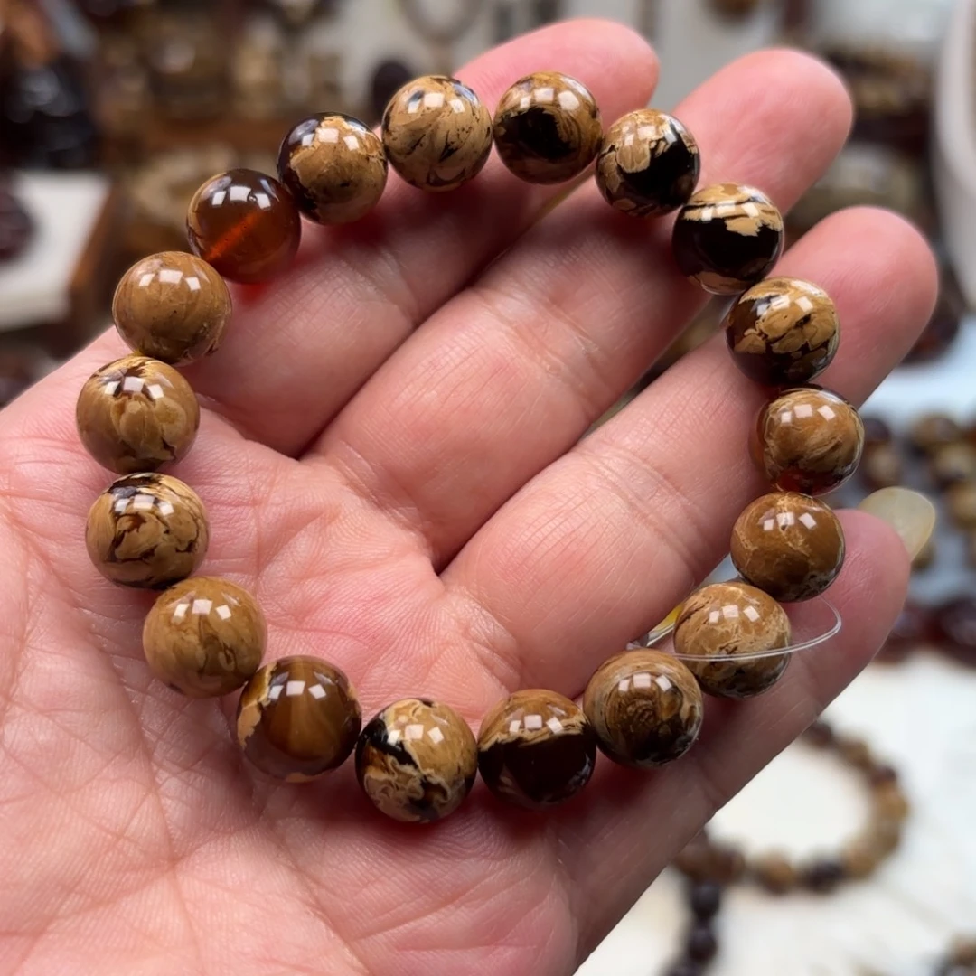 琥珀未镶嵌手链根珀溶洞妖花卡11