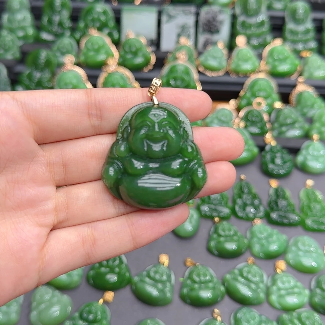 和田玉（碧玉）18K金镶嵌颈饰