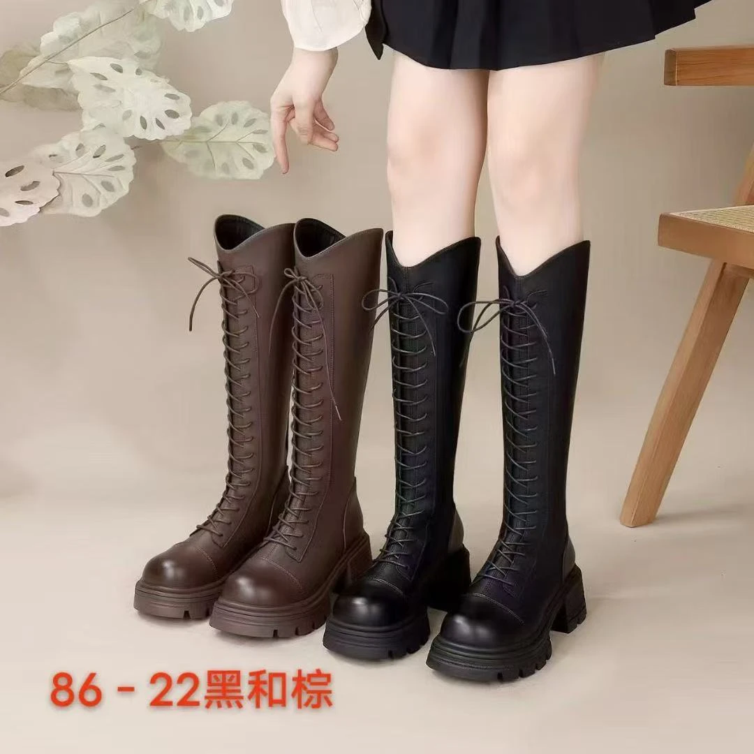 1L秋冬新款韩版通勤瘦瘦简约厚底裸靴长靴86-22(加绒)